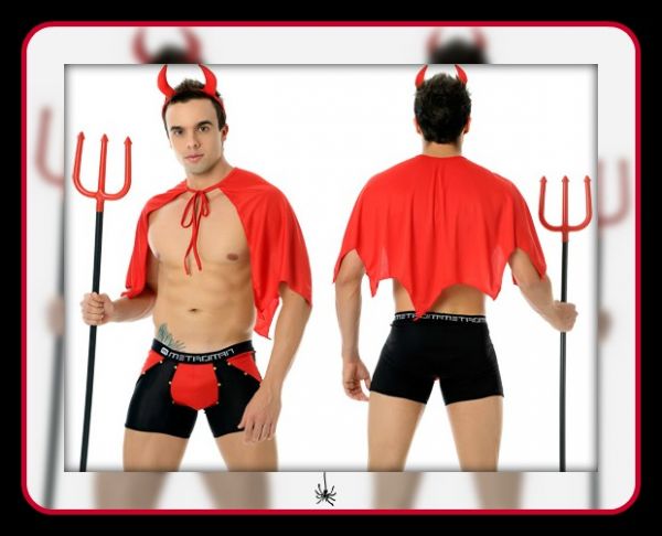 Fantasia Erótica Diabinho Cueca Boxer, Tiara e Capa